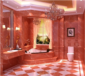 China Coral Red Marble Modern Bathroom Design