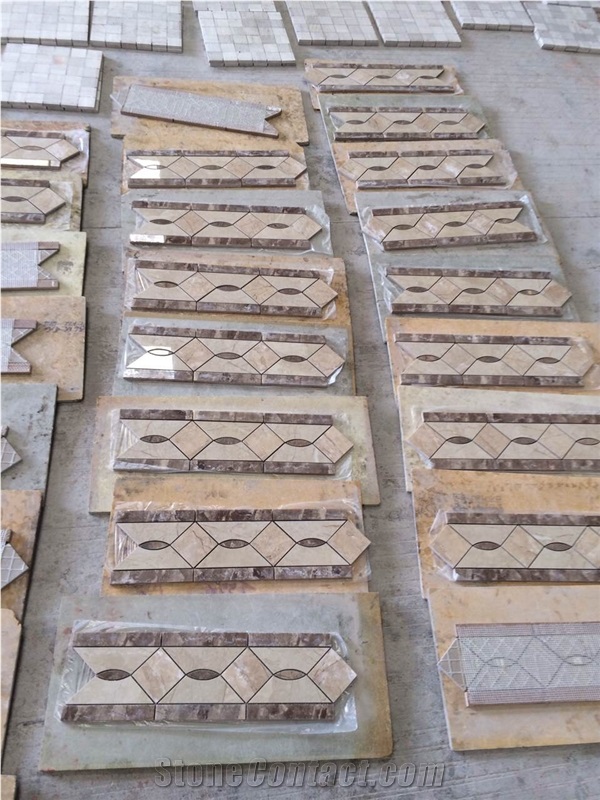 Crema Marfil & Light Emperador Marble Waterjet Molding&Border Lines