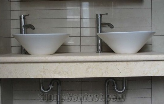 Crema Marfil Marble Bath Tops with Nano Glass Sinks,Basins