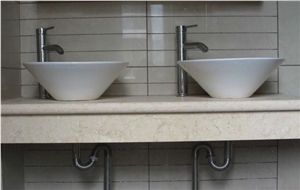 Crema Marfil Marble Bath Tops with Nano Glass Sinks,Basins Crema Marfil Marble Bath Tops with Nano Glass Sinks,Basins