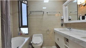 Crema Marfil Marble Bath Tops with Nano Glass Sinks,Basins