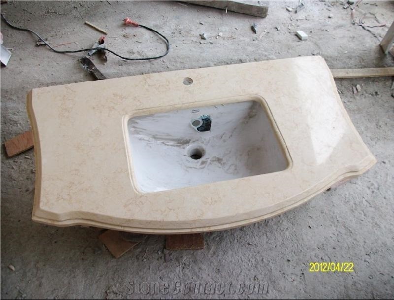Crema Marfil Marble Bath Tops with Nano Glass Sinks,Basins