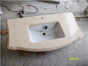 Crema Marfil Marble Bath Tops with Nano Glass Sinks,Basins