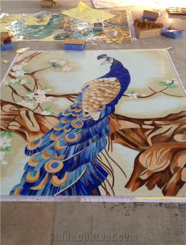 Handmade Multicolor Marble Peacock Mosaic Medallion