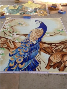 Handmade Multicolor Marble Peacock Mosaic Medallion Handmade Multicolor Marble Peacock Mosaic Medallion