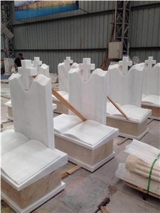 Polished Han White Marble Book Shape Cross Monument & Tombstone