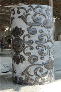 Tan Brown Granite Flower Carving Column Tan Brown Granite Flower Carving Column