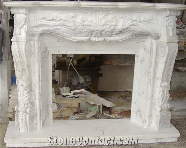 Volakas Marble Flower Carving Fireplace Mantel