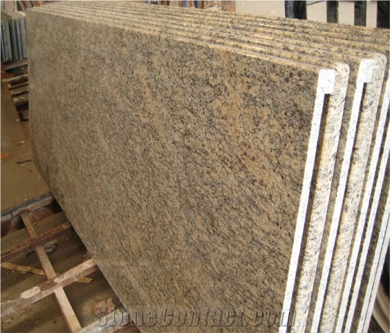 Giallo Santa Cecelia Granite Countertop, Brazil Granite Pre-Fabricated Countertop, Giallo Santa Cecili Yellow Granite Countertops