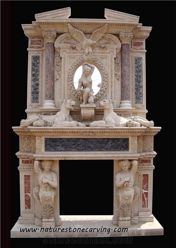 China Beige Limestone Fireplace Mantel