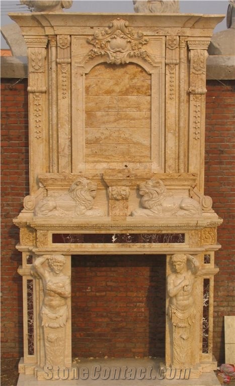 China Beige Limestone Fireplace Mantel