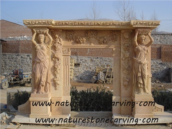 China Yellow Limestone Fireplace Mantel