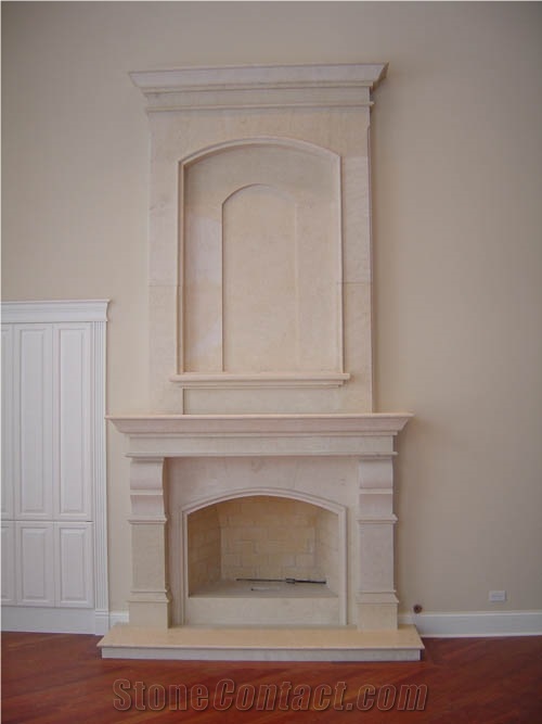 China Yellow Limestone Fireplace Mantel