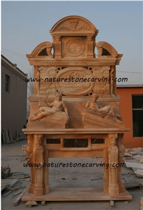 Fireplace Mantel, Rose Pink Marble Fireplace Mantel