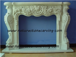 White Marble Fireplace Mantel Handcarved Flower Sculptured Fireplace