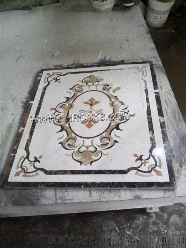 Marble Medallion, Waterjet Ceam Marfil Beige Marble Medallions