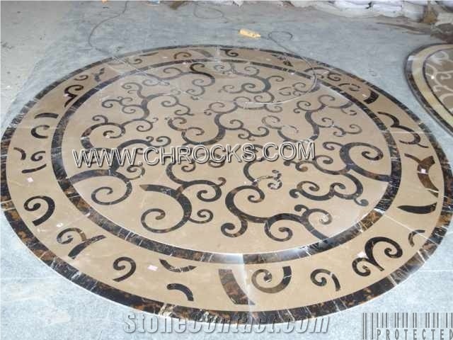 Marble Medallion, Waterjet Ceam Marfil Beige Marble Medallions