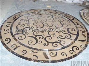 Marble Medallion, Waterjet Ceam Marfil Beige Marble Medallions