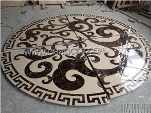 Marble Medallion, Waterjet Ceam Marfil Beige Marble Medallions