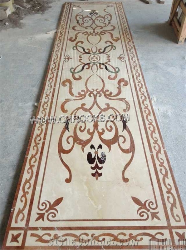 Marble Medallion, Waterjet Ceam Marfil Beige Marble Medallions