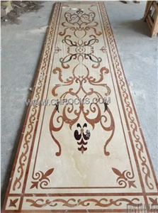 Marble Medallion, Waterjet Ceam Marfil Beige Marble Medallions
