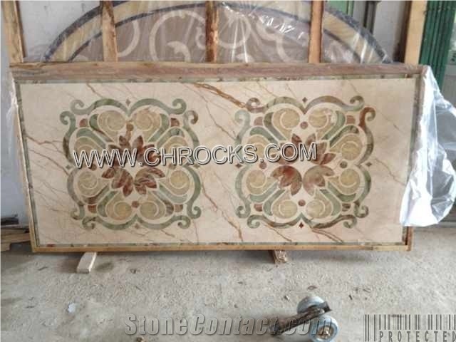 Marble Medallion, Waterjet Ceam Marfil Beige Marble Medallions
