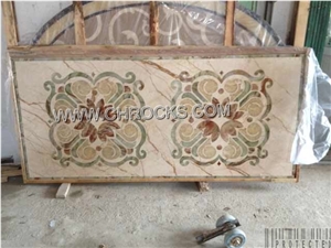 Marble Medallion, Waterjet Ceam Marfil Beige Marble Medallions