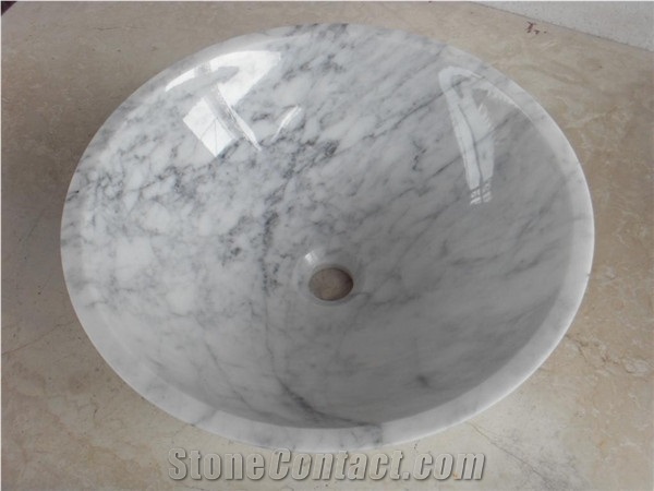 Italian Carara Marble Bathrooom Basin, White Marble Sinks & Basins