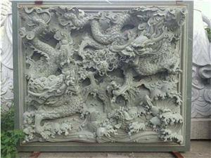 Stone Dragon Relief Carving Sculpture, Beige Granite Sculptures