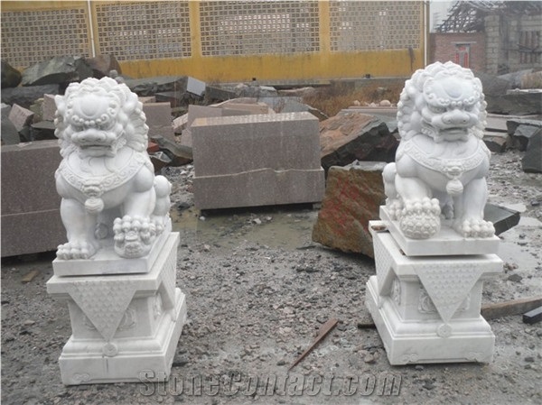 White Granite Lion Stone Statue, Lion Sculpture