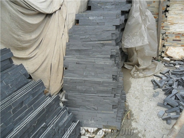 Carbon Ledger Panel-Flat Surface, Black Slate Cultured Stone