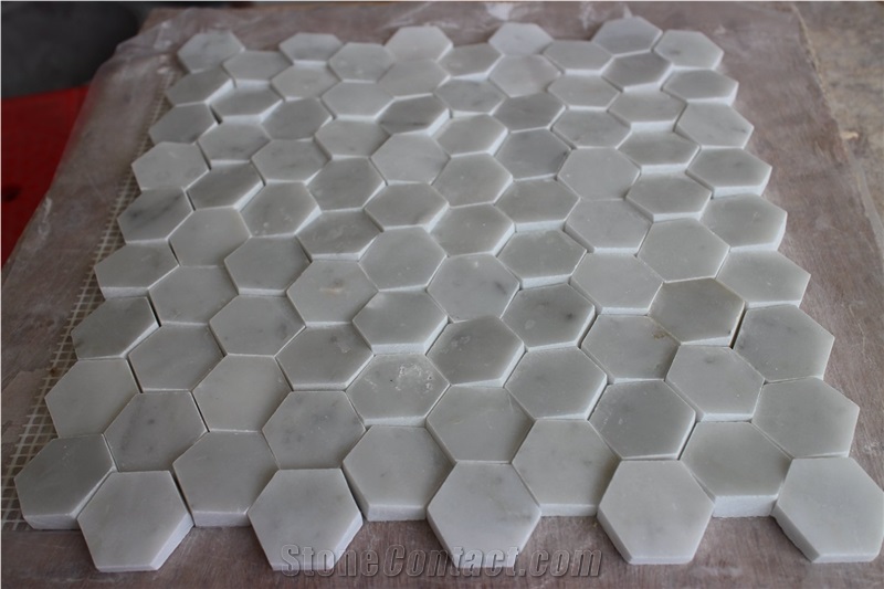 Chinese Carrara 3d Hexagon Mosaic, Chinese Carrara Marble Hexagon Mosaic