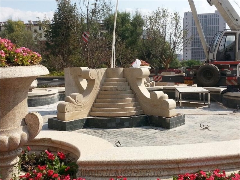 Yellow Granite Fountain, Granite Carving Fountain