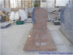 Ivory Juparana Granite Tombstone with Roses Carved