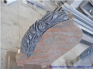 Ivory Juparana Granite Tombstone with Roses Carved