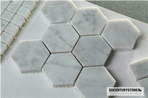 Bianco White Carrara Marble 2 Hexagon Mosaic