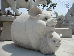 Wellest Animal Sculpture & Statue, Handcarved Grey Pig Sculpture,Grey Granite Sculpture,Natural Stone Carving,Sas002