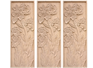 Wellest Beige Sandstone Carved Relief, Flower Embossment, Stone Etching,Decorative Artifacts & Handcrafts,Bc001