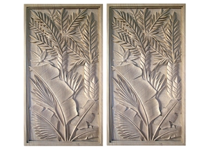 Wellest Beige Sandstone Carved Relief, Flower Embossment, Stone Etching,Decorative Artifacts & Handcrafts,Bc021