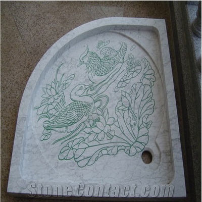 Wellest Bianco Carrara White Marble Fan Shape Shower Base& Shower Tray, Svs010