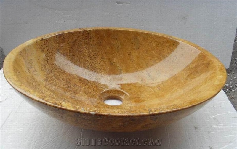 Wellest Copper Yellow Marble Basin & Sink,Round, Yellow Bathroom Stone Sink & Bowl,Ss004