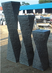 Wellest Exterior Water Spray Blue Stone Limestone Spiral Fountain,Garden Fountain,Waterfall Square Pillar,Sfb033