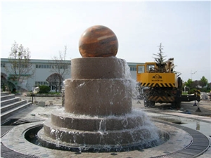 Wellest Exterior Water Spray Sunset Gold Rusty Granite Fountain with Sunset Red Marble Ball,Garden Fountain,Carved Sculpture Fountain,With Sunset Red