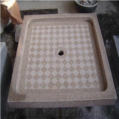 Wellest G682 Sunset Gold Rusty Yellow Granite Square Shower Base& Shower Tray,With Anti-Slip Lines Bath Accessories,Svs004