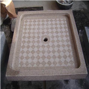 Wellest G682 Sunset Gold Rusty Yellow Granite Square Shower Base& Shower Tray,With Anti-Slip Lines Bath Accessories,Svs004