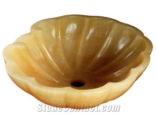 Wellest Honey Onyx Basin & Sink,Round, Yellow Translucent Bathroom Stone Sink & Bowl, Ss002