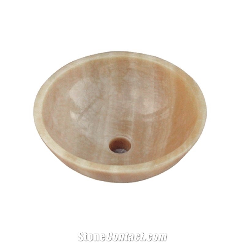 Wellest Honey Onyx Basin & Sink,Round, Yellow Translucent Bathroom Stone Sink & Bowl, Ss027