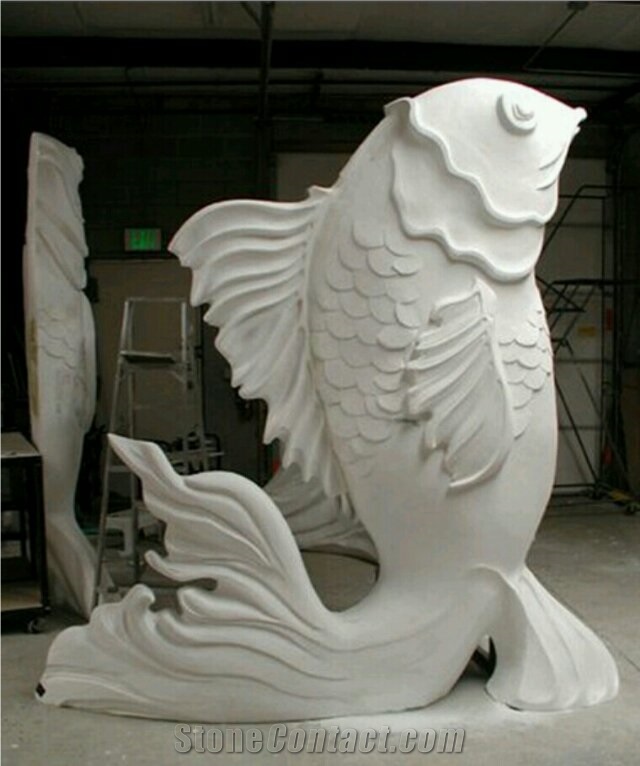 Wellest Iconology & Cartoonn Animal Sculpture & Statue, Handcarved Fish Sculpture,Natural Stone Carving,Scs011