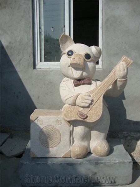 Wellest Iconology & Cartoonn Animal Sculpture & Statue, Handcarved Sinning Pig Sculpture,Natural Stone Carving,Scs009