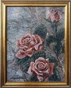 Wellest Rose Stone Tablets Marble Mosaic Paiting,Stone Decorative Artwork,Artifacts & Handcrafts,Sp007